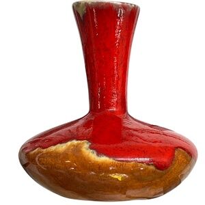 Seewai Vase Red Yellow Drip Glaze Art Pottery Mid Century Handcrafted in Canada
